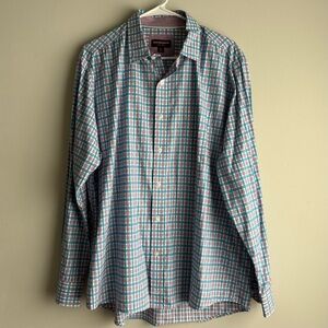 Johnston & Murphy Plaid Button-Down Shirt XL – Purple Teal Check, J&M Logo